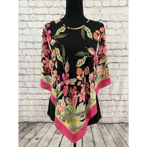 Slim Factor by Investments Women's Plus S Black Floral Knit Shirt - Picture 3 of 4